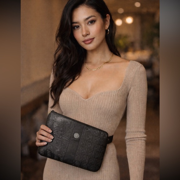 Fendi Other - Vintage Fendi Embossed Black Leather Bag comes with COA